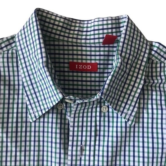 Izod Shirt Long Sleeve Button Down Blue/Green/White Size Large NWOT - Picture 2 of 6